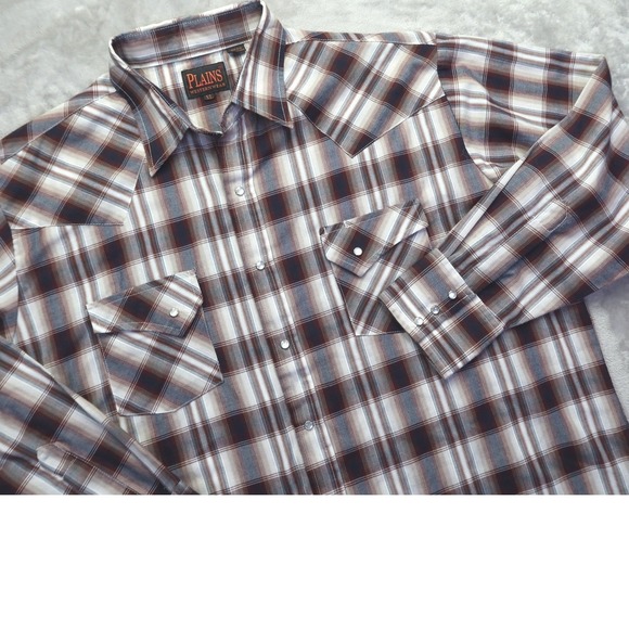 plains western wear Other - Plains Western Wear Men's XL Brown Plaid Pearl Snap Long Sleeve Western Shirt